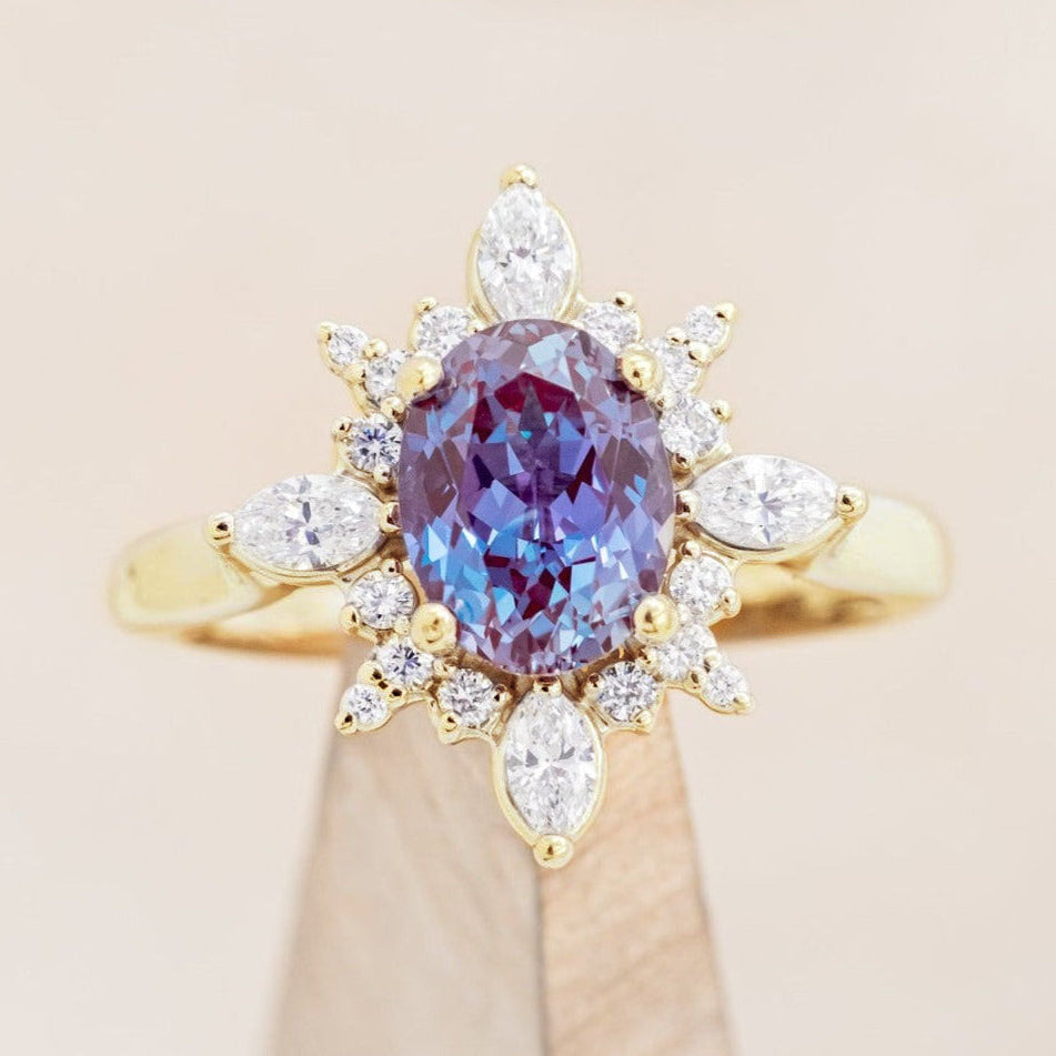 "AZALEA" - OVAL CUT CENTER STONE ENGAGEMENT RING WITH DIAMOND HALO-Staghead Designs