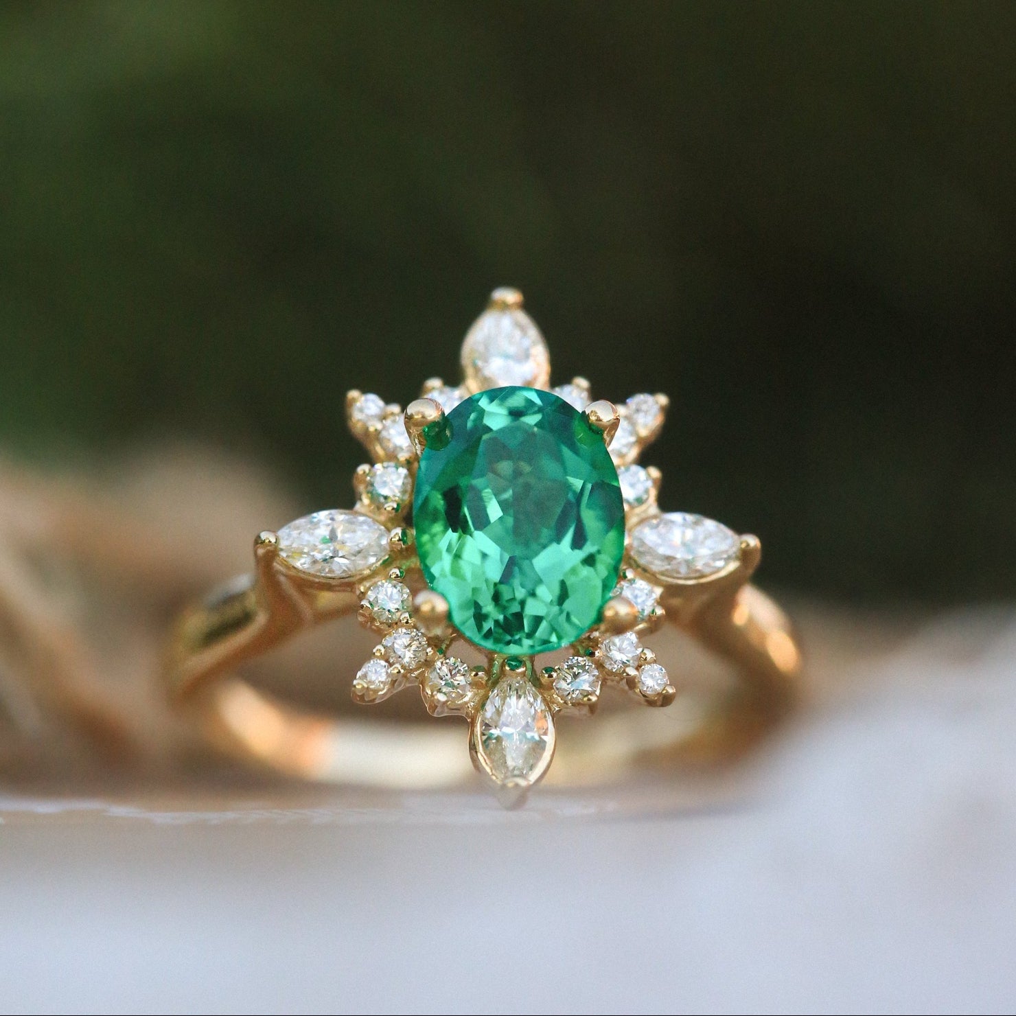 "AZALEA" - OVAL CUT CENTER STONE ENGAGEMENT RING WITH DIAMOND HALO-Staghead Designs