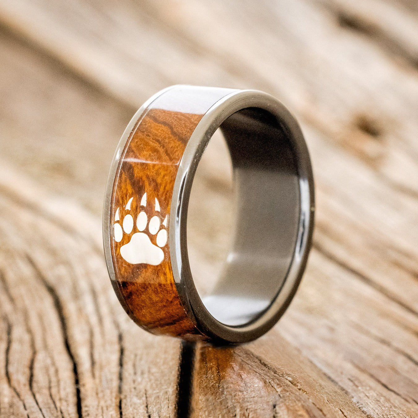 BEAR PAW ENGRAVED & IRONWOOD WEDDING RING-1
