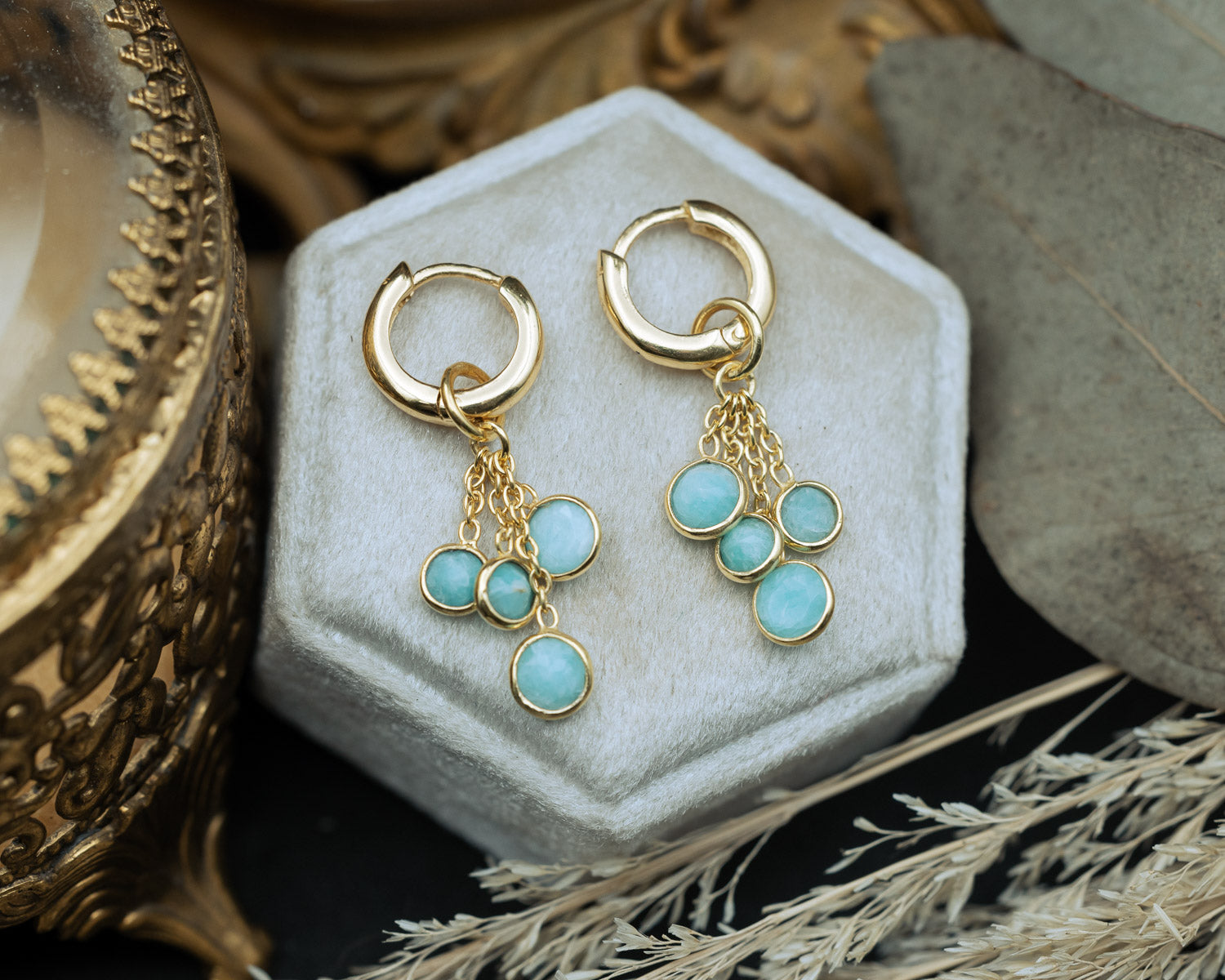 BELLA COLLECTION -18K GOLD VERMEIL SILVER BELLA DANGLE EARRINGS WITH AMAZONITE - BY JORGE REVILLA-Staghead Designs