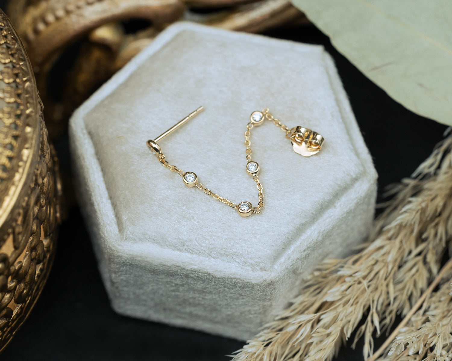 1/6CTW BEZEL SET DIAMOND CHAIN EARRINGS-Staghead Designs