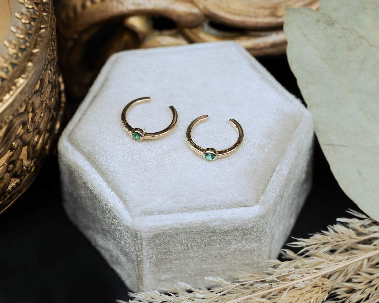 BEZEL SET EMERALD EARRING CUFFS-Staghead Designs