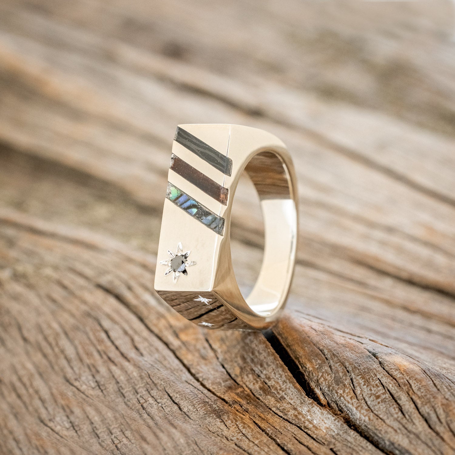 BLACK DIAMOND, KOA WOOD, CARBON FIBER & PAUA SHELL INLAYS WITH CUSTOM ENGRAVINGS-Staghead Designs