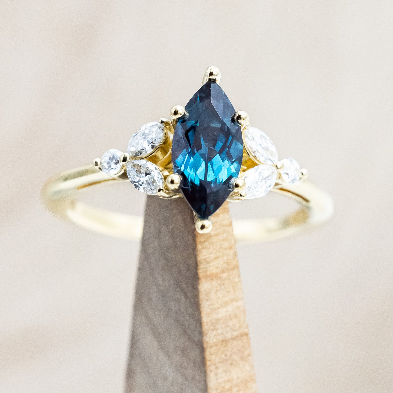 "BLOSSOM" - MARQUISE CUT LAB-GROWN ALEXANDRITE ENGAGEMENT RING WITH DIAMOND ACCENTS-Staghead Designs