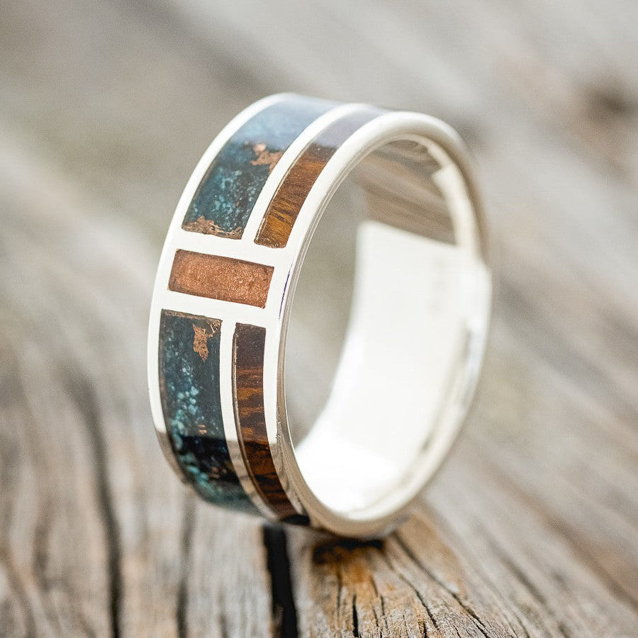 "BOWER" - PATINA COPPER, IRONWOOD & POWDERED COPPER WEDDING BAND-1