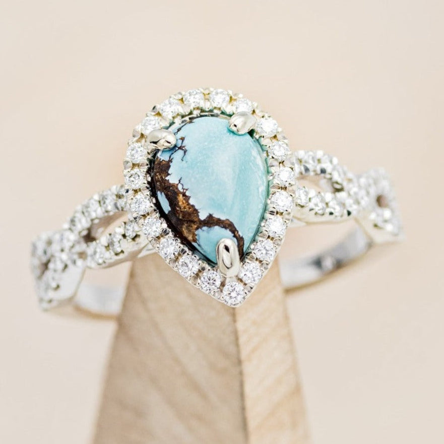 "BRIDGETTE" - PEAR-SHAPED TURQUOISE ENGAGEMENT RING WITH DIAMOND HALO & ACCENTS-1