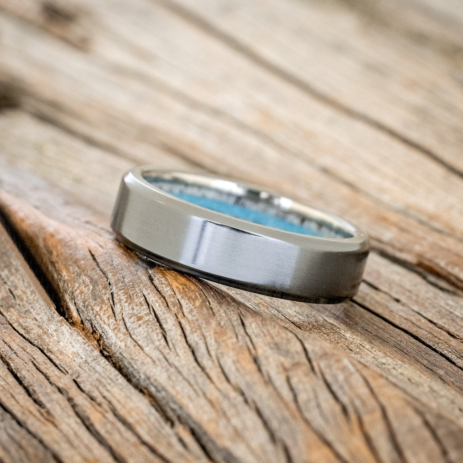 ANTLER LINED WEDDING BAND WITH OFF SET TURQUOISE-2