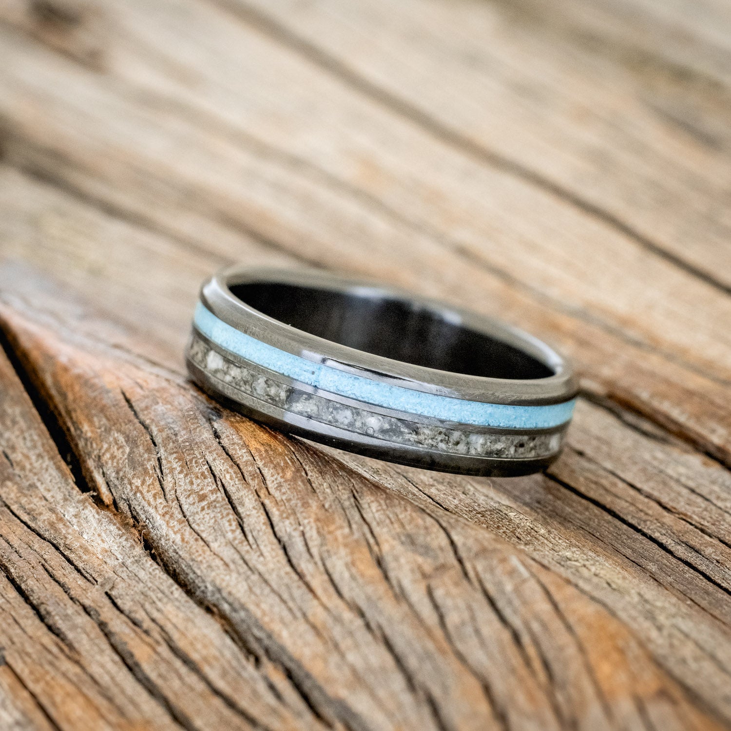 "COSMO" - MOONSTONE & TURQUOISE WEDDING BAND-2