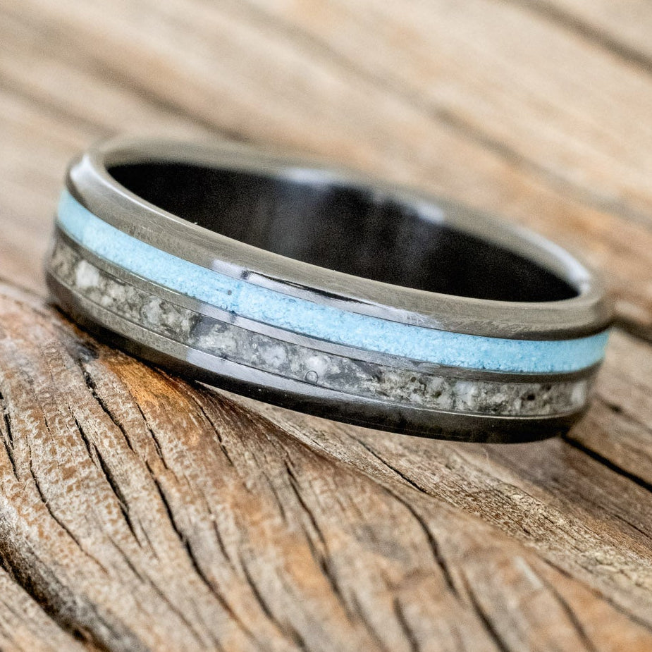 "COSMO" - MOONSTONE & TURQUOISE WEDDING BAND-2