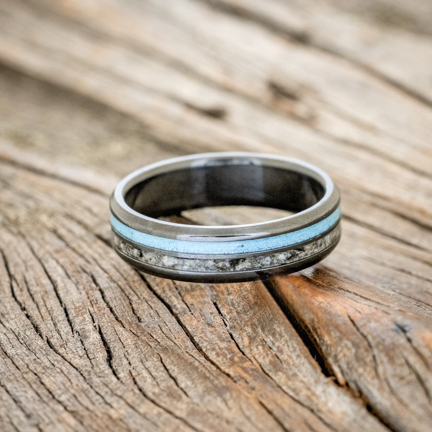 "COSMO" - MOONSTONE & TURQUOISE WEDDING BAND-3