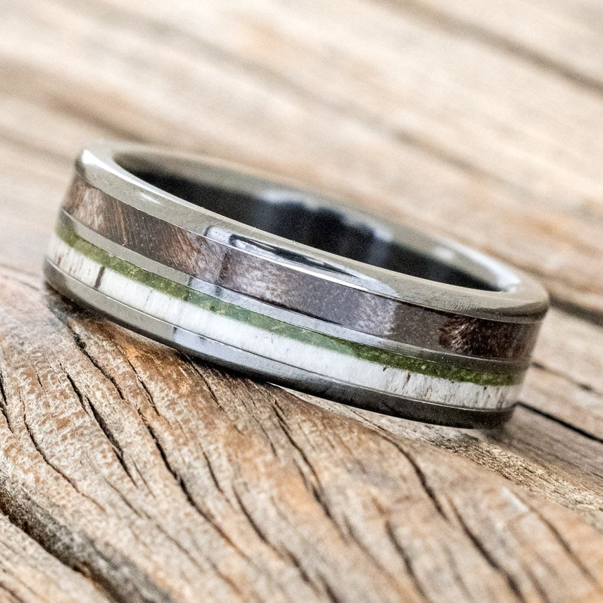 "DYAD" - MOSS, ANTLER & DARK MAPLE WOOD WEDDING BAND-2