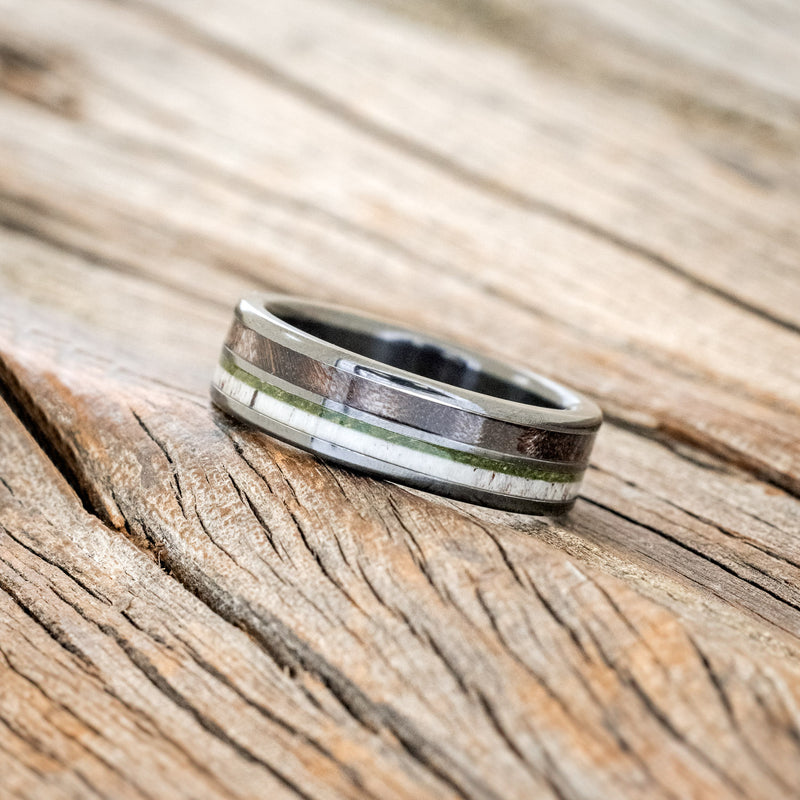 "DYAD" - MOSS, ANTLER & DARK MAPLE WOOD WEDDING BAND-2