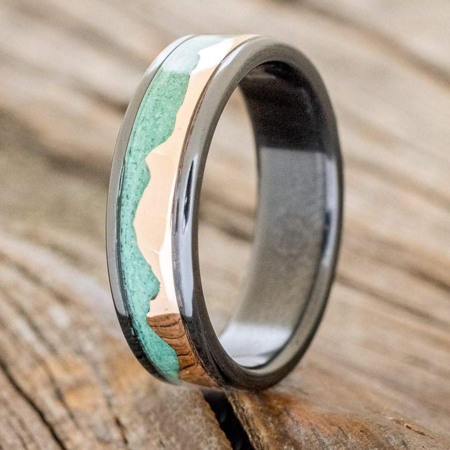 "HELIOS" - MALACHITE & 14K GOLD MOUNTAIN RANGE WEDDING BAND-5