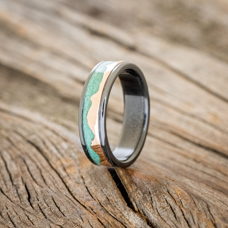 "HELIOS" - MALACHITE & 14K GOLD MOUNTAIN RANGE WEDDING BAND-5