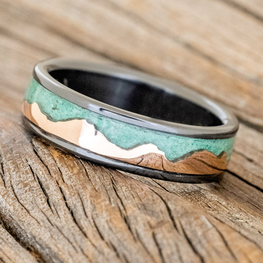 "HELIOS" - MALACHITE & 14K GOLD MOUNTAIN RANGE WEDDING BAND-4