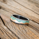 "HELIOS" - MALACHITE & 14K GOLD MOUNTAIN RANGE WEDDING BAND-4