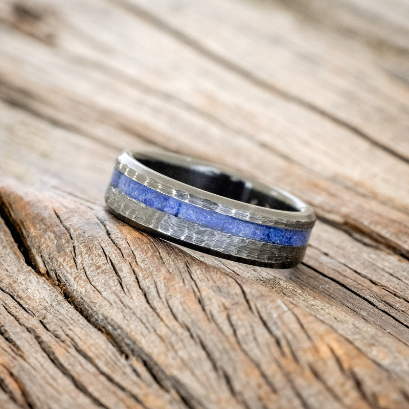 "VERTIGO" - HAMMERED LAPIS LAZULI WEDDING BAND-5