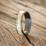 "RAINIER" - SPALTED MAPLE, ANTLER & TURQUOISE WEDDING BAND-1