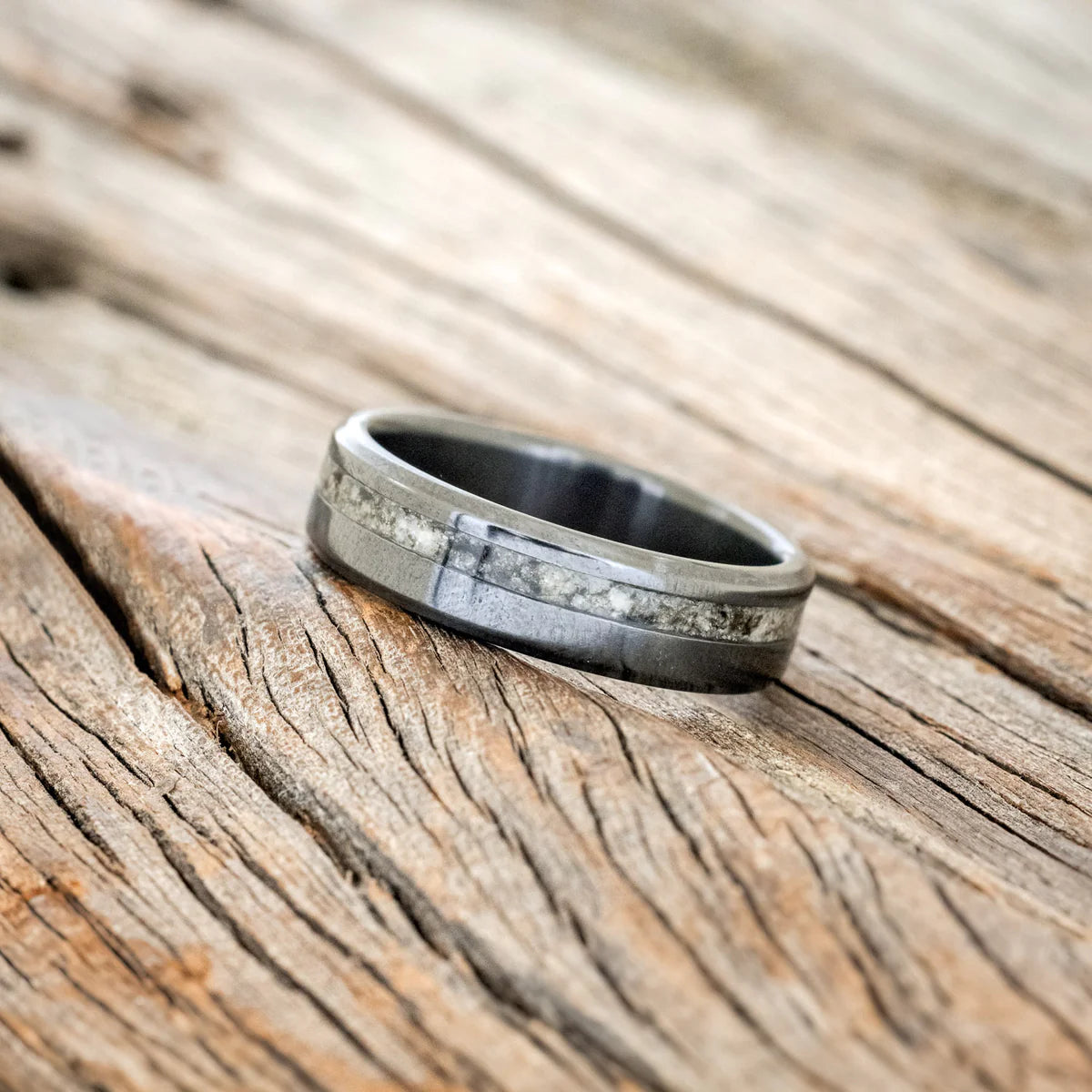 "VERTIGO" - MOONSTONE WEDDING RING - BLACK ZIRCONIUM (6MM) - SIZE 8 1/4-Staghead Designs