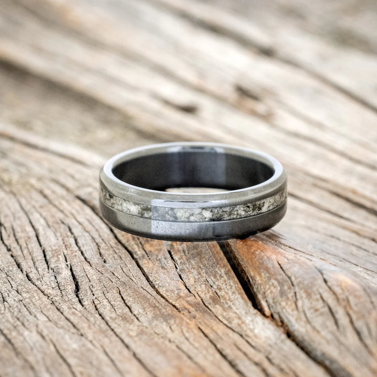 "VERTIGO" - MOONSTONE WEDDING RING - BLACK ZIRCONIUM (6MM) - SIZE 8 1/4-Staghead Designs