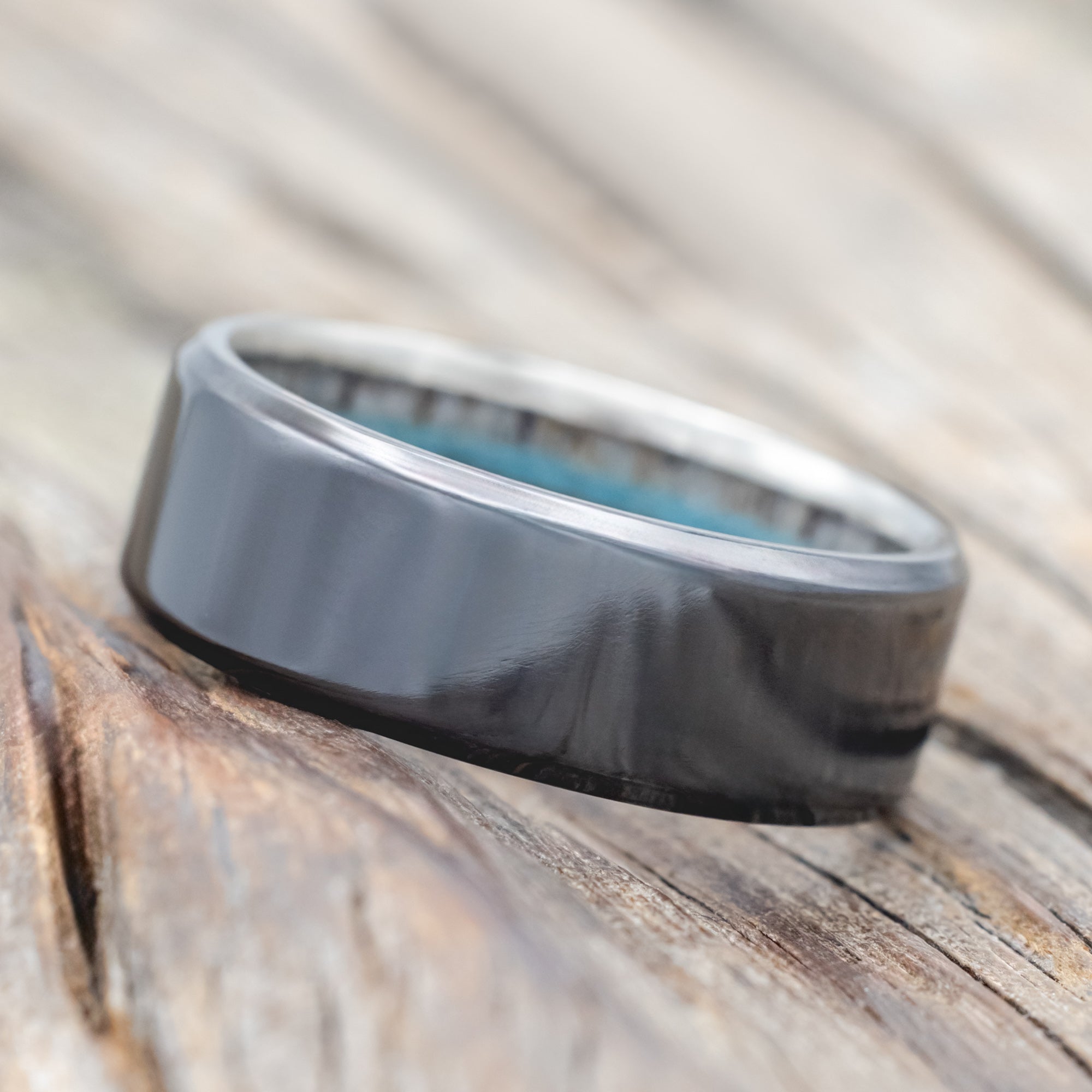 "ARGOS" - ANTLER, IRONWOOD & TURQUOISE LINED WEDDING BAND-Staghead Designs