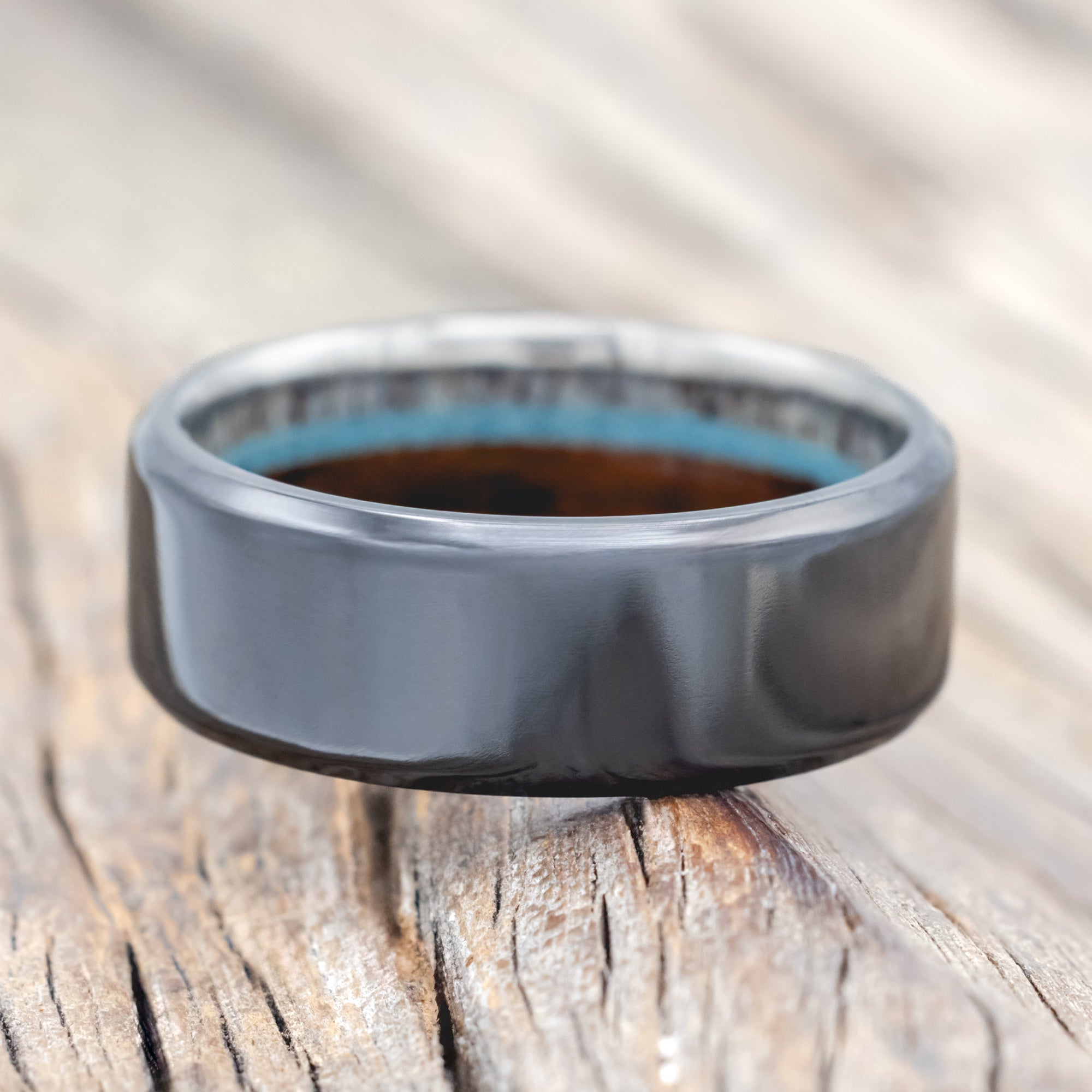 "ARGOS" - ANTLER, IRONWOOD & TURQUOISE LINED WEDDING BAND-Staghead Designs
