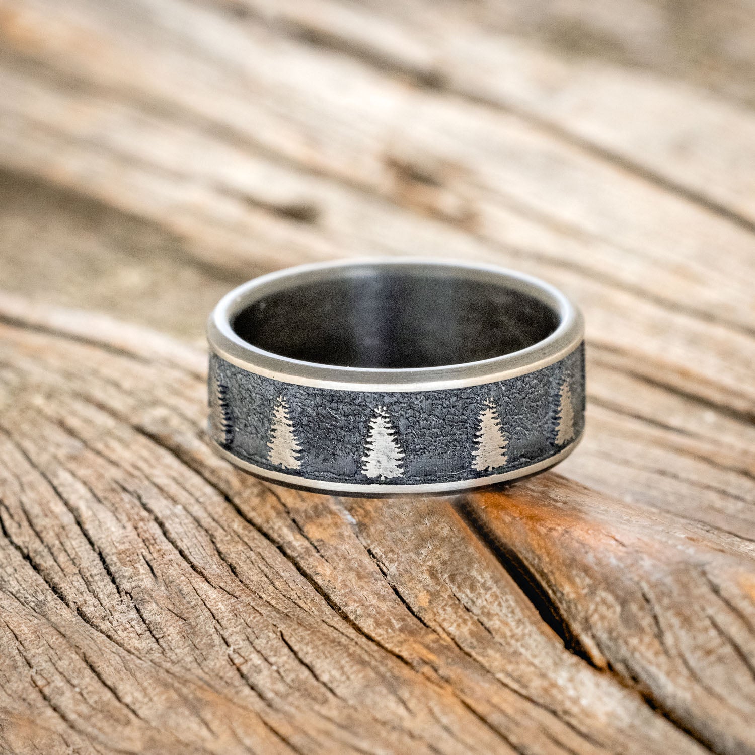 "LEGACY" - CHANNEL EMBOSSED TREES WEDDING RING-3