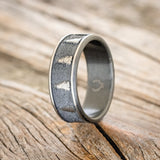 "LEGACY" - CHANNEL EMBOSSED TREES WEDDING RING FEATURING A BLACK ZIRCONIUM BAND