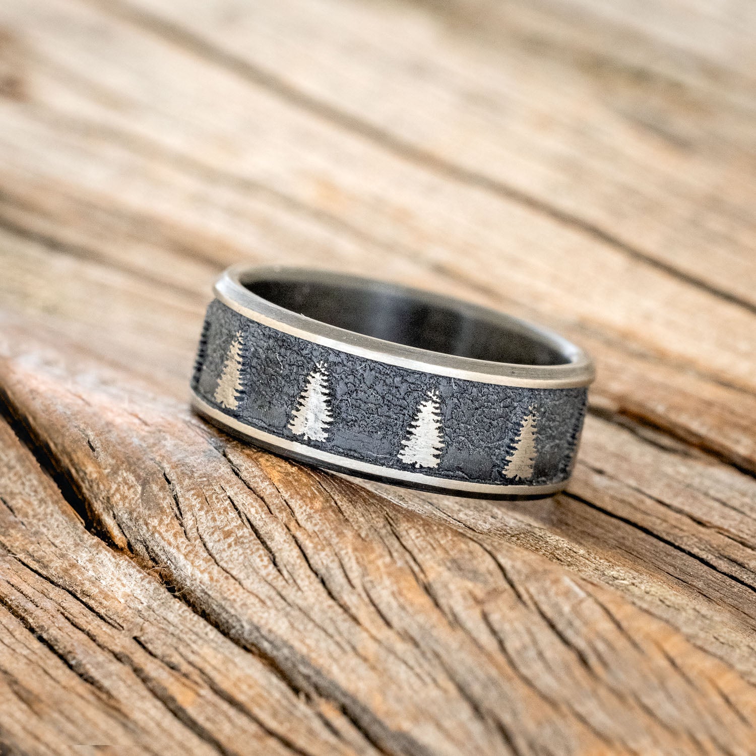 "LEGACY" - CHANNEL EMBOSSED TREES WEDDING RING-2