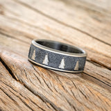 "LEGACY" - CHANNEL EMBOSSED TREES WEDDING RING FEATURING A BLACK ZIRCONIUM BAND