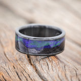 "BOREALIS" - MOUNTAIN ENGRAVED WEDDING RING WITH DARK MAPLE WOOD & GLOW IN THE DARK NORTHERN LIGHTS-Staghead Designs