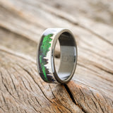 "BOREALIS" - SILVER TREES ENGRAVED WEDDING RING WITH GLOW IN THE DARK NORTHERN LIGHTS