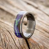 "BOREALIS" - MOUNTAIN ENGRAVED WEDDING RING WITH GLOW IN THE DARK NORTHERN LIGHTS-Staghead Designs