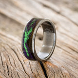 "BOREALIS" - MOUNTAIN ENGRAVED WEDDING RING WITH GLOW IN THE DARK NORTHERN LIGHTS-Staghead Designs