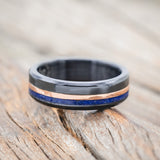 "CASTOR" - LAPIS LAZULI & A 14K GOLD INLAY WEDDING RING-Staghead Designs