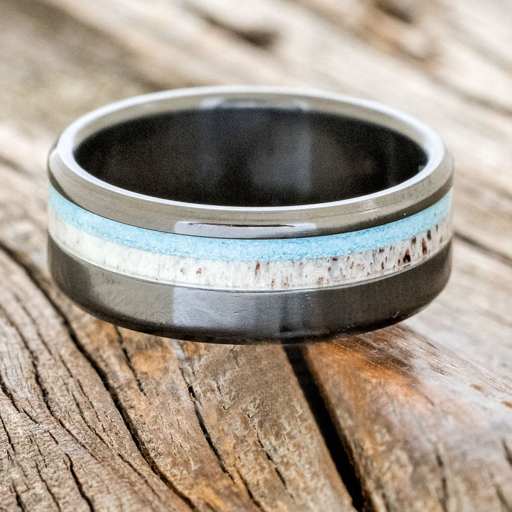 "CASTOR" - ELK ANTLER & TURQUOISE WEDDING BAND-6
