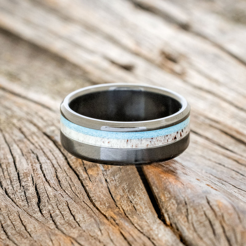 "CASTOR" - ELK ANTLER & TURQUOISE WEDDING BAND - READY TO SHIP-9