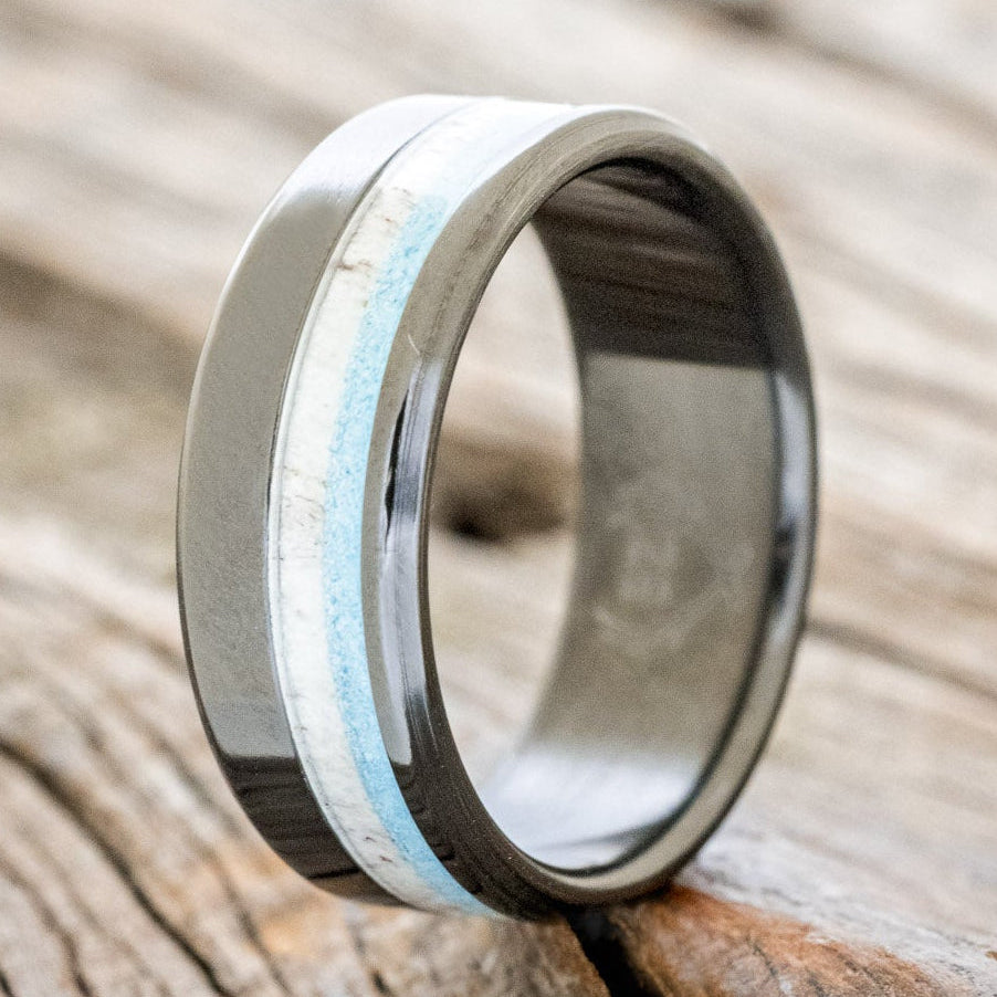 "CASTOR" - ELK ANTLER & TURQUOISE WEDDING BAND-4