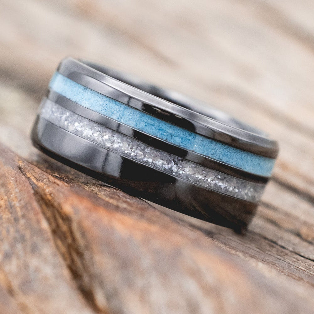 "COSMO" - DIAMOND DUST & TURQUOISE WEDDING BAND-Staghead Designs