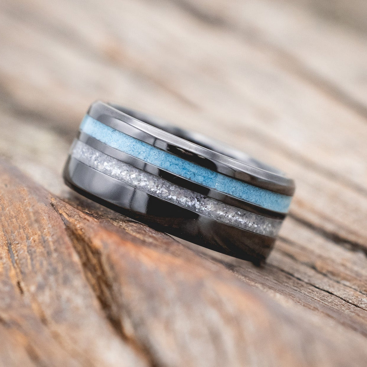 "COSMO" - DIAMOND DUST & TURQUOISE WEDDING BAND-Staghead Designs