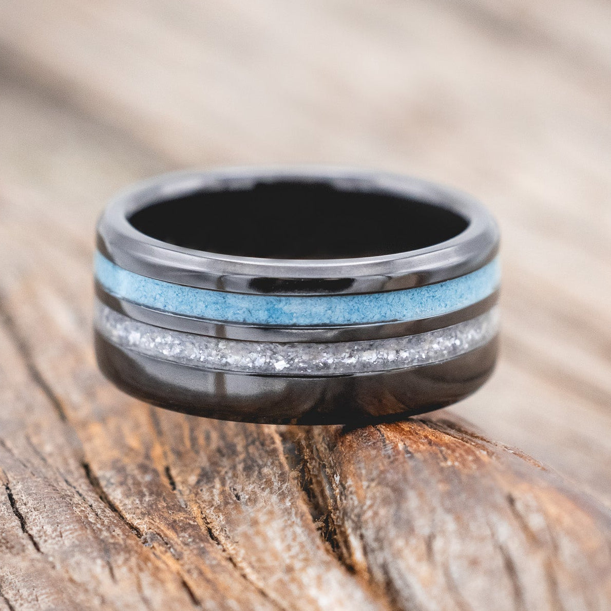 "COSMO" - DIAMOND DUST & TURQUOISE WEDDING BAND-Staghead Designs