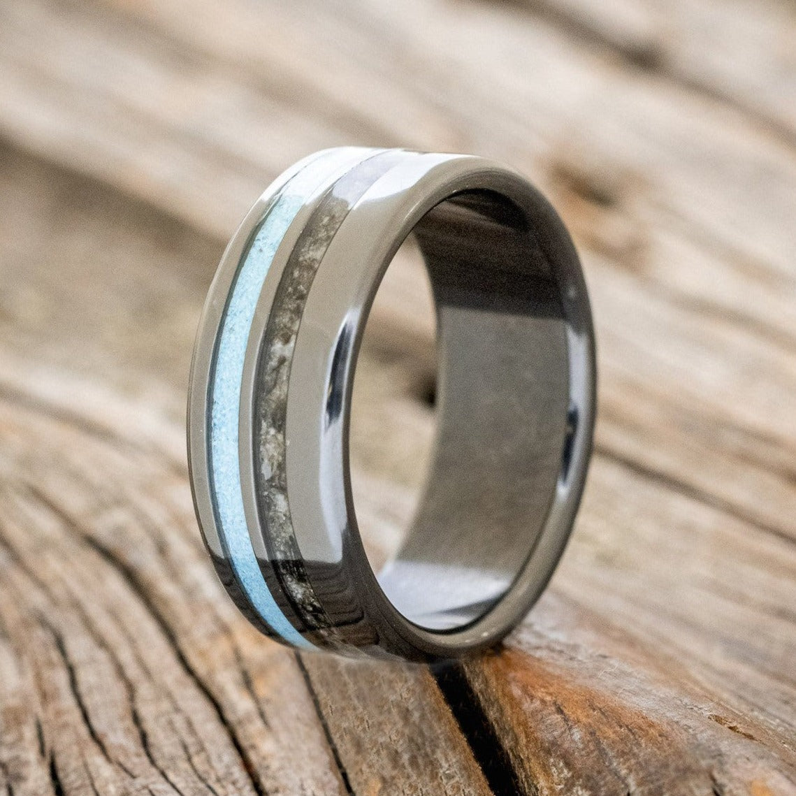 "Cosmo" - Moonstone & Turquoise Wedding Band-Staghead Designs