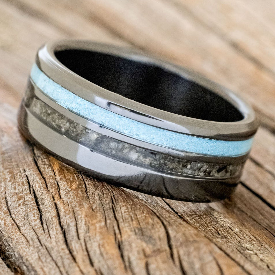 "Cosmo" - Moonstone & Turquoise Wedding Band-Staghead Designs