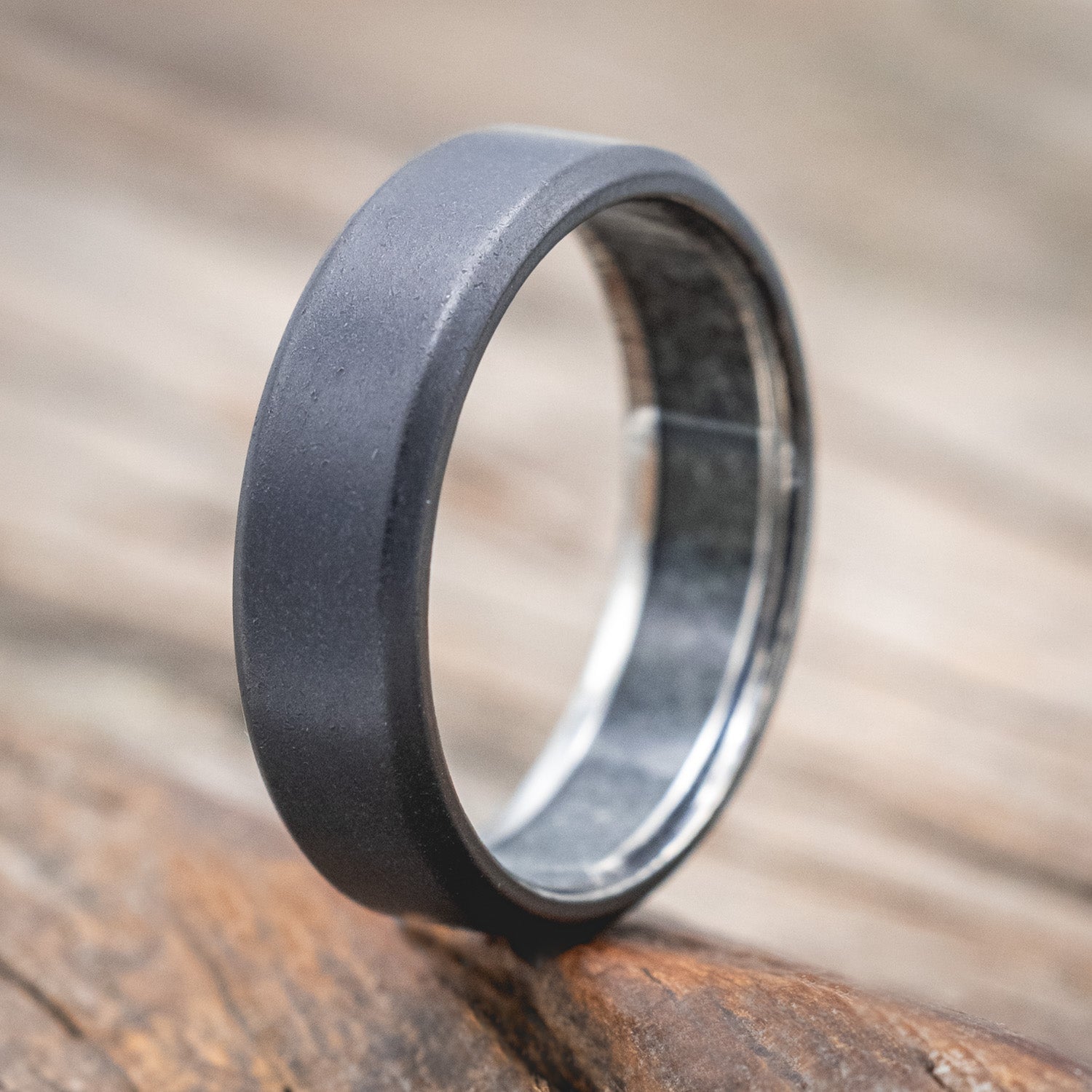 CRUSHED MOSS AGATE LINED WEDDING BAND WITH A SANDBLASTED FINISH-Staghead Designs