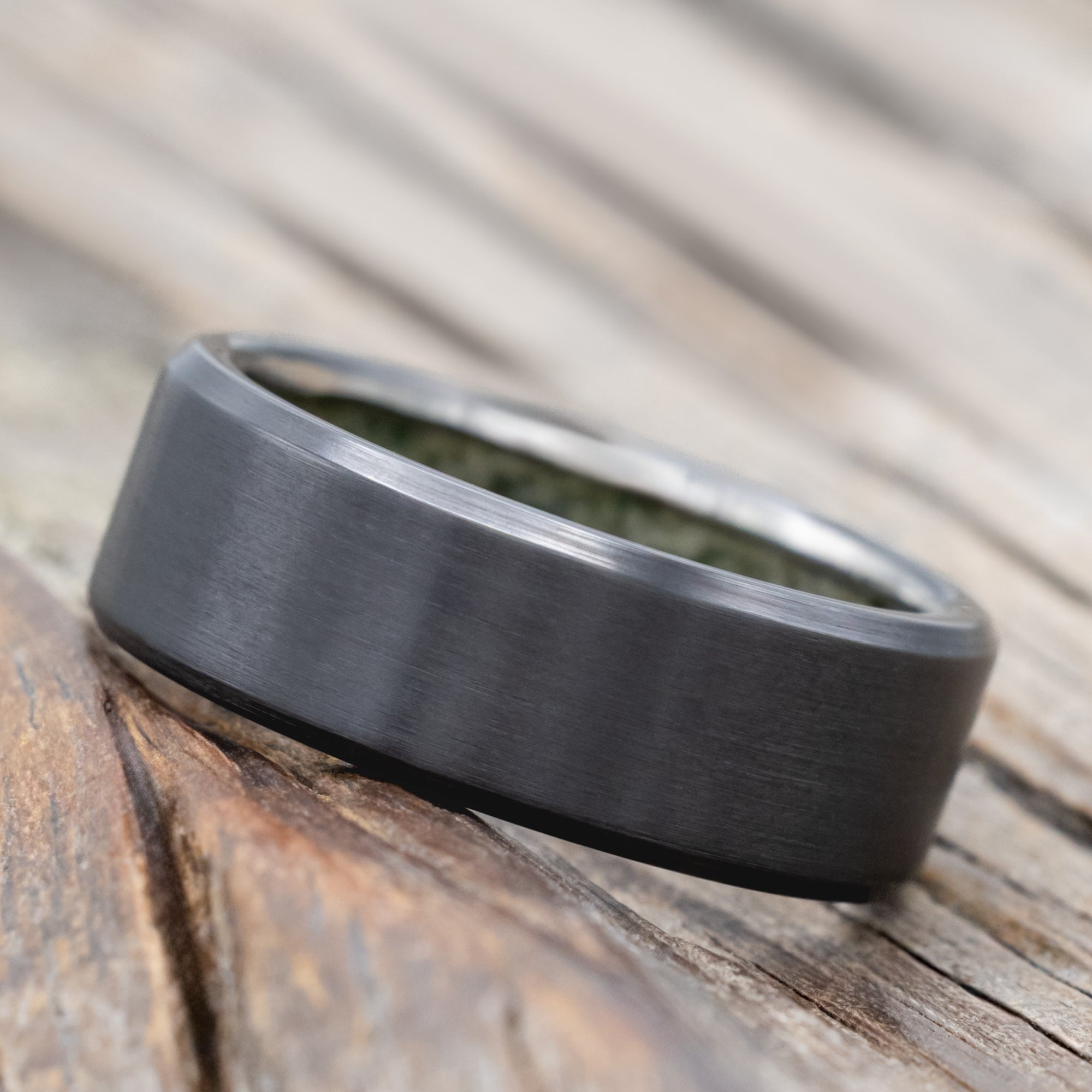 "Hyperion" - Crushed Moss Agate Lined Wedding Band With Custom Finish-Staghead Designs