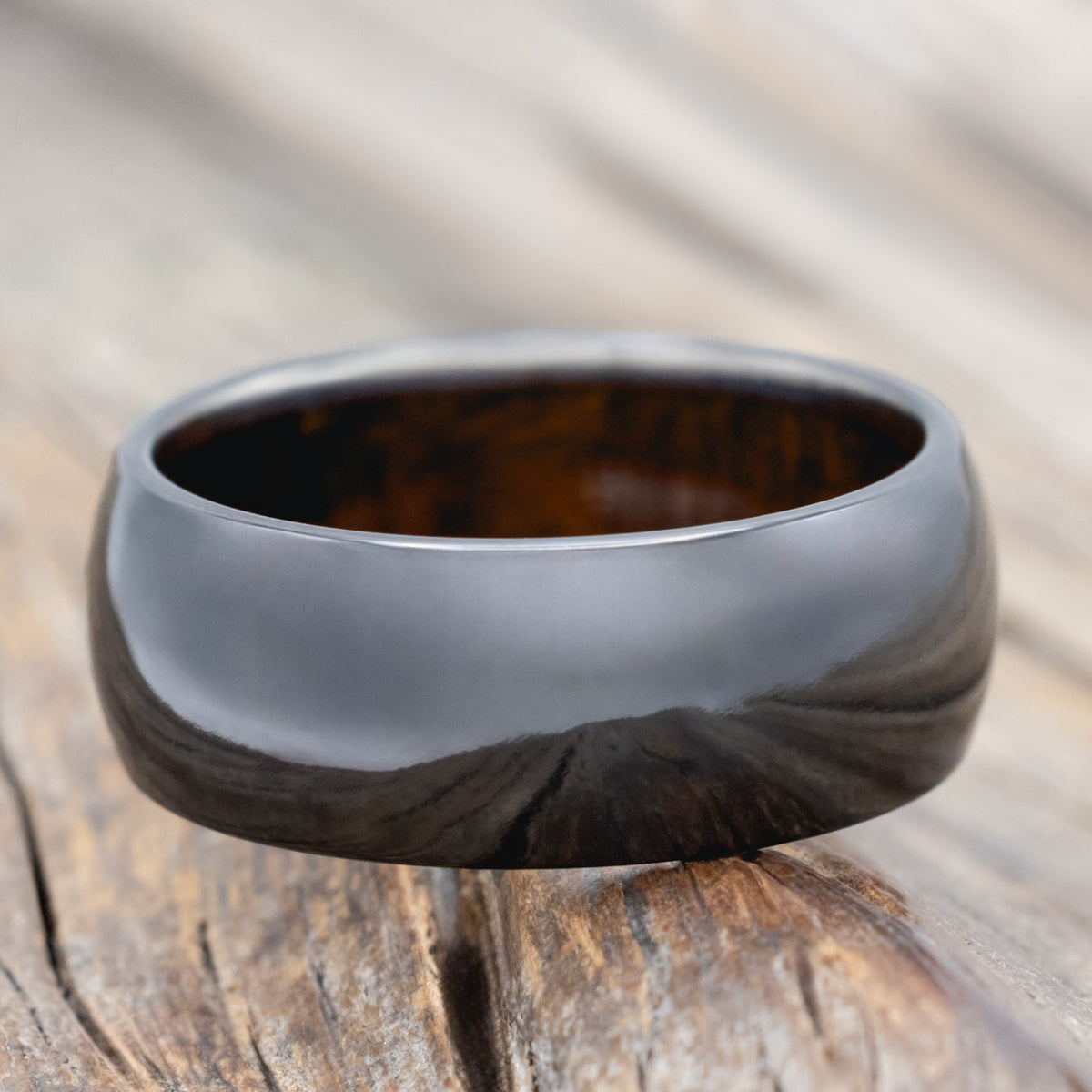 Domed Ironwood Lined Wedding Ring-Staghead Designs