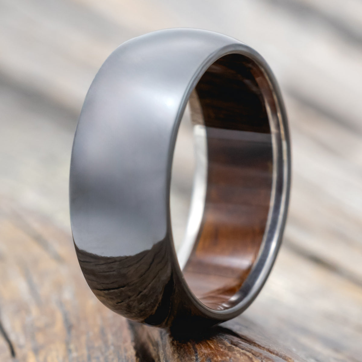 Domed Ironwood Lined Wedding Ring-Staghead Designs