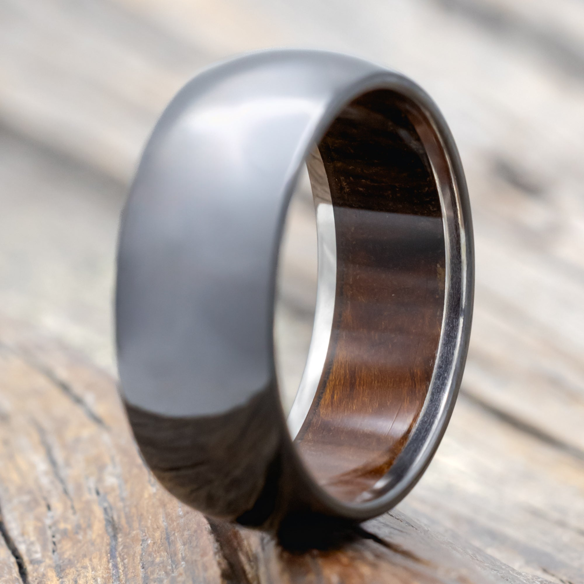Domed Ironwood Lined Wedding Ring-Staghead Designs