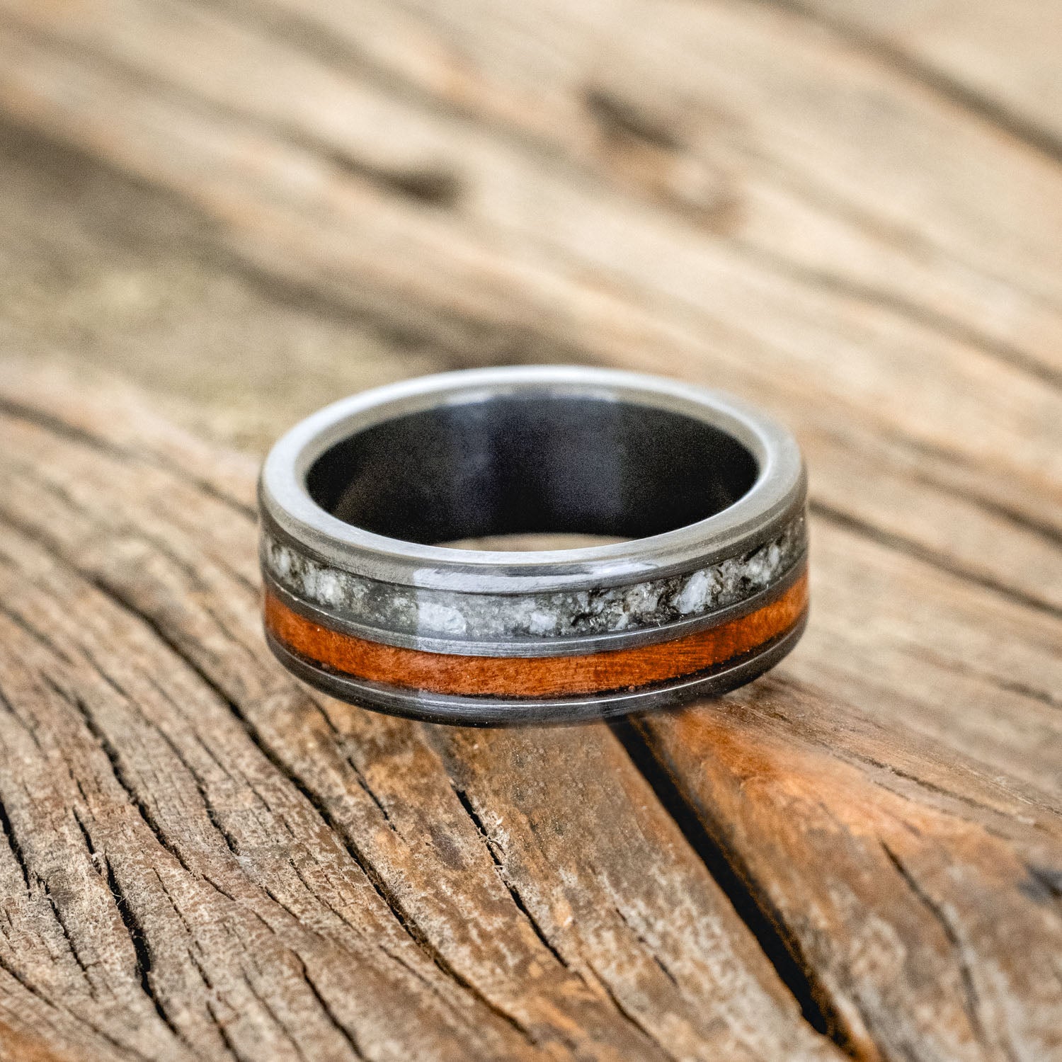 "DYAD" - MOONSTONE & REDWOOD WEDDING BAND-3