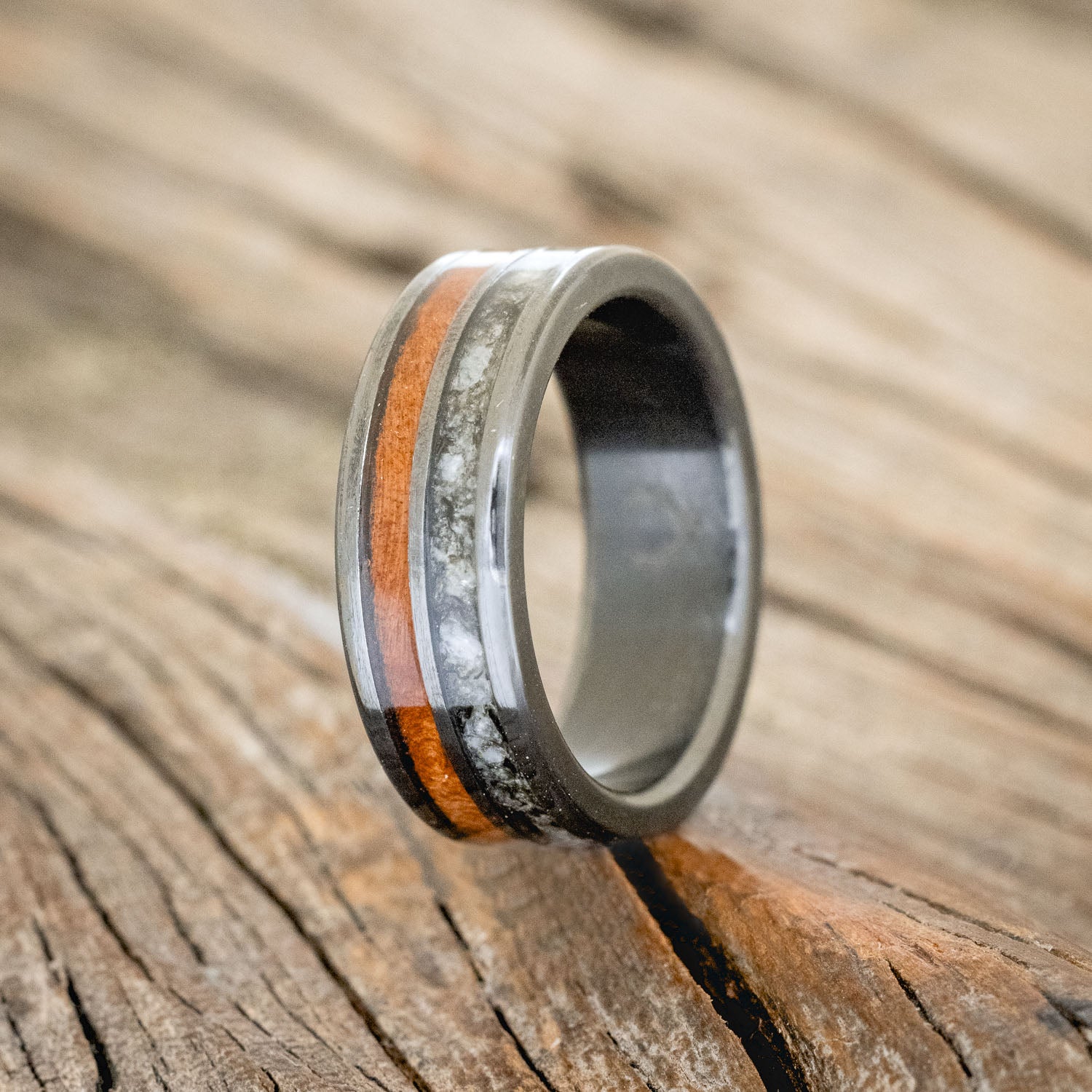 "DYAD" - MOONSTONE & REDWOOD WEDDING BAND-1